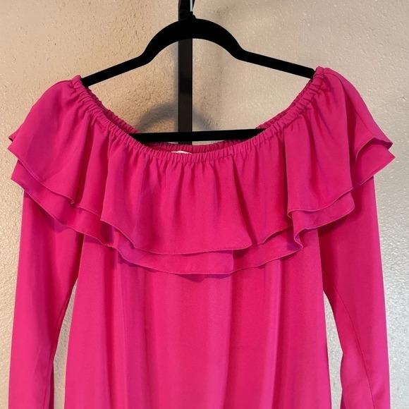 MICHAEL Michael Kors Ruffled Peasant Blouse Size Small Color Cerise - Picture 6 of 7